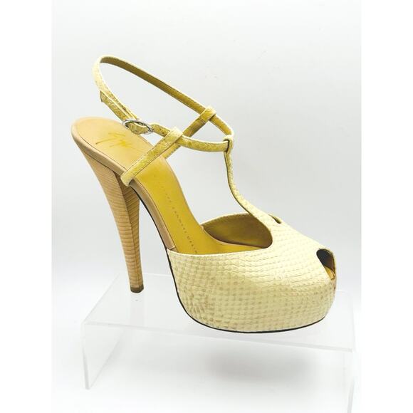 Giuseppe Zanotti Neutral cream Leather Animal Print T strap sandals Size 38 - Picture 2 of 11